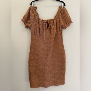 NWT Forever‎ 21 Off the Shoulder Bodycon Smocked Dress with Puff Sleeves - 0X